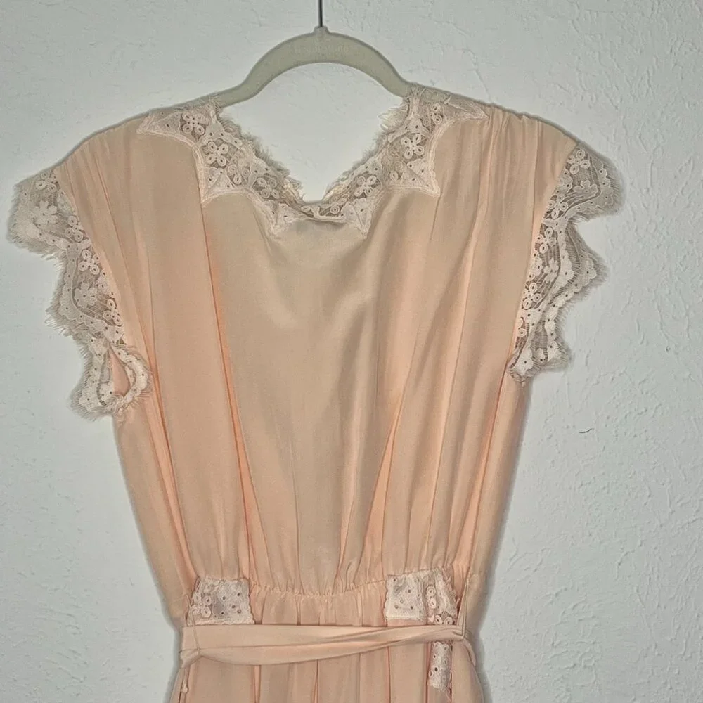 Women's JOIE Magdelen 100% Silk Peach Cream Lace Baby Pink Midi Dress Size XS - Picture 6 of 9